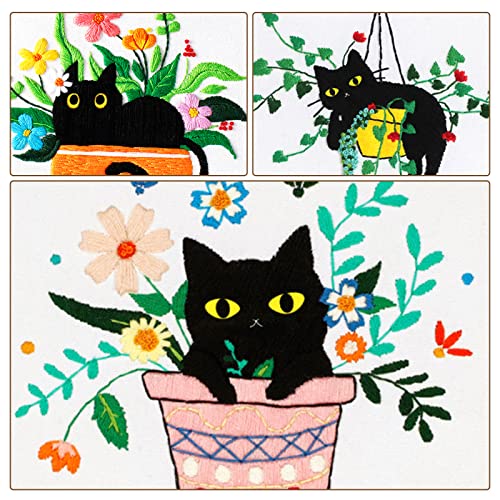 Nuberlic 3 Pack Embroidery Kit for Beginners with Cat Pattern - color: Cute Cat
