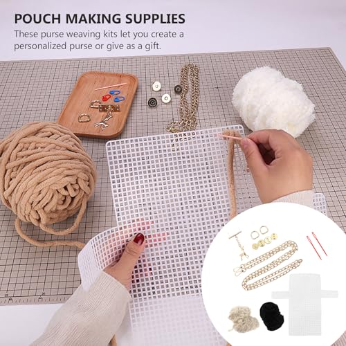 DOITOOL DIY Cross Stitch Purse Kit Handmade Woven Bag Material Set with Deer Pendant Purse DIY Sewing Kit for Crochet and Knitting 7.28 X 4.13 X 1.77 in for Phones and Cosmetics - color: Black