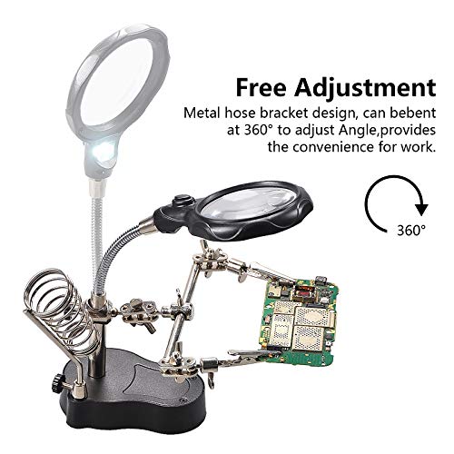 3.5X12X Helping Hands Soldering Station with LED Light & Alligator Clips - color: Black-3