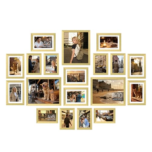 upsimples Picture Frames set of 19, Including 8x10, 5x7, 4x6 Gold Frame - color: Gold