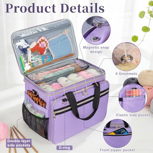 Anitor Large Crochet Bag Knitting Bag Yarn Storage Tote, Yarn Bag, Purple - color: purple