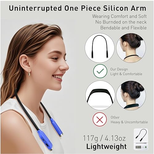 Neck Reading Light, 3 Color & Brightness Adjustable Book Light for Reading in Bed, Hands-Free, Lightweight, USB C Rechargeable, Eye-Caring, Perfect for Crafts, Camping, Kids & Adults (blue) - color: Blue