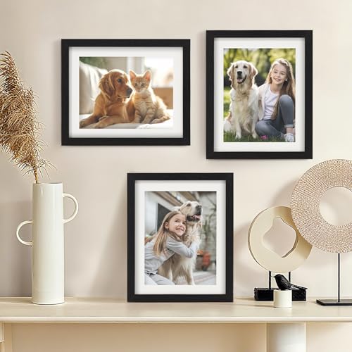 TOFOREVO 8x10 Picture Frames with 6x8 Mat Set of 2, Black - color: Black Wood Grain, size: 8x10