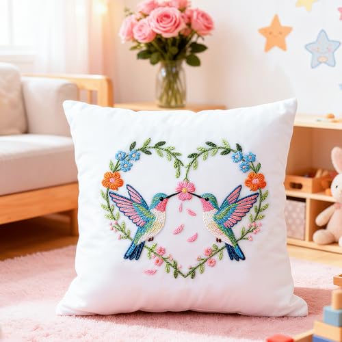 BEUNITONE 4 Set Wreath and Bird Pattern Embroidery Kit for Adult Beginners - style: A-Brids
