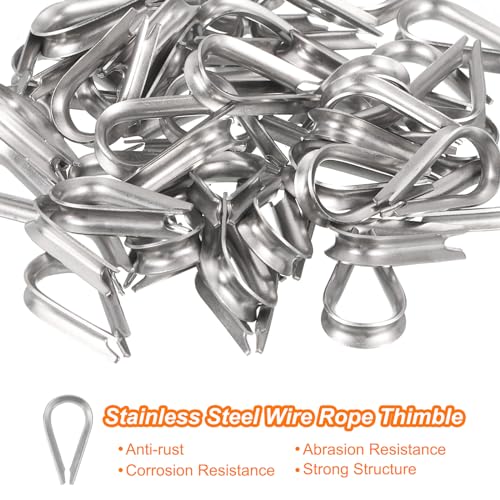 uxcell 50Pcs M3 Stainless Steel Thimble for 1/8" Dia Wire Rope, Wire Rope Cable Thimbles Rigging for Marine, Sunshade Sail, Fence - size: M3
