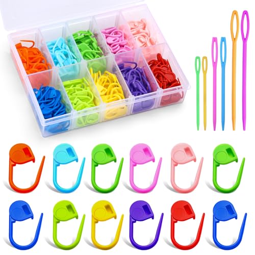 LUNARM 200Pcs Stitch Markers for Crocheting Crochet Stitch Markers Knitting - color: 200pcs + 6pcs Needles