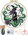 ERKOON Embroidery Kit for Beginners Adult, Cross Stitch Set Include Embroidery Cloth Hoops Threads for Craft Lover Hand Stitch with Embroidery Skill Techniques (Black Witch) - color: Black Witch
