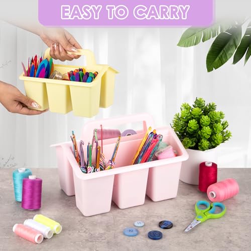 Plastic Caddy With Handle,Protable Classroom Craft Caddy, 6-pack Storage Caddy For Pencil,Pen,Craft Tools (Pastel Color) - color: Pastel Color