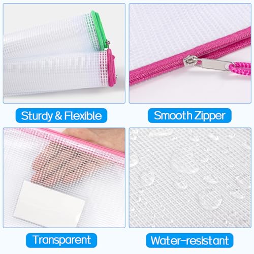 Sooez 14 Pack Mesh Zipper Pouch Bags, A4 Letter Size, Classroom Zipper Bags - style: 14 Pack