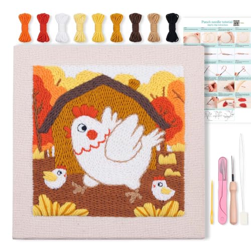Harimau Embroidery Punch Needle kit Frame, Embroidery Starter Kits for Beginner,Punch Needle Fabric with Pattern,Threader, Yarns,Embroidery Hoops & Rug Punch (Coffee) - color: Coffee