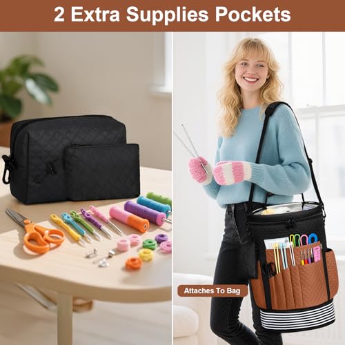 Crochet Yarn Knitting Bag 3PCS Expandable Large Yarn Storage Organizer Bag - color: Multicolored