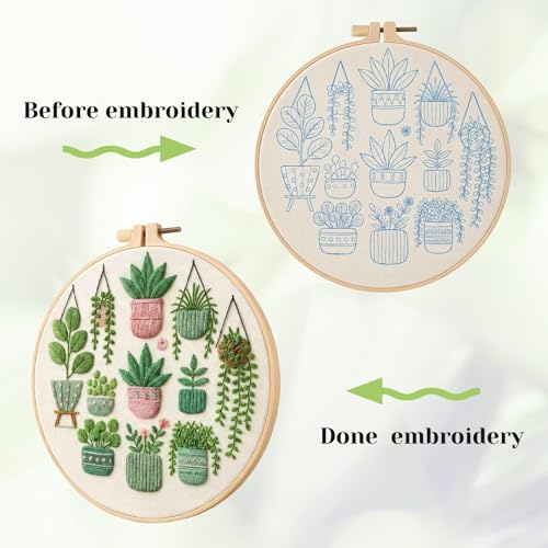 ZCXETP Needlepoint Kits for Beginners, Green Plant Pattern Embroidery Kit for Beginners, Beginner Embroidery Kit Suitable for Craft Enthusiasts and Gifting Occasions