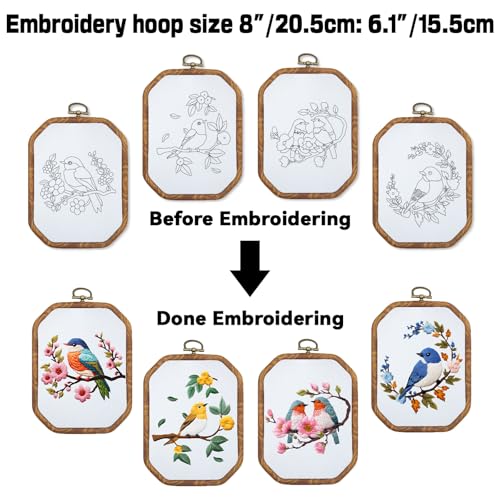ORIGACH 4 Set Hummingbird & Flower DIY Embroidery Kit for Beginners Adults - style: Hummingbird and Flower
