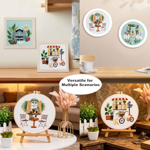 Qupace 3 Pcs Farmhouse Kits for Woman,Beginner Embroidery Kits for Adults,Garden Balcony Scene Pattern Cross Stitch, Green Themed Needlework Sewing Craft Kit - color: Green