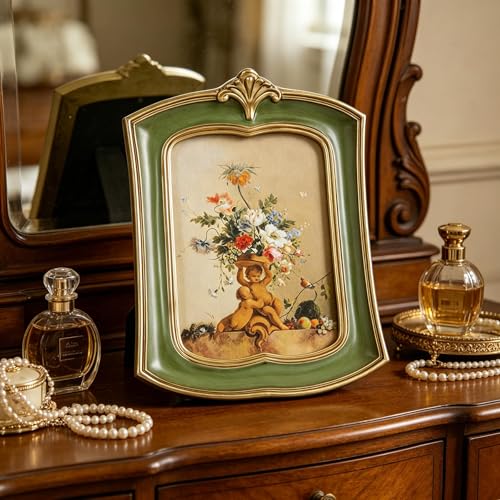 Vintage Picture Frame 4x6 Antique Ornate Photo Frame Tabletop and Wall Hanging Old-Fashioned Style, Decorative Retro Design Home Decor, Photo Gallery, Art, Green - color: Green, size: 4x6