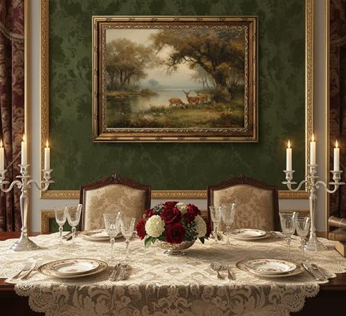 Gold Framed Vintage Forest Deer Canvas Wall Art Farmhouse Cottage Wild Animals Landscape Painting Picture Wall Decor Poster Prints Artwork for Bedroom Office Gallery Home Decoration - color: Wild animals, size: 11"L x 9"W