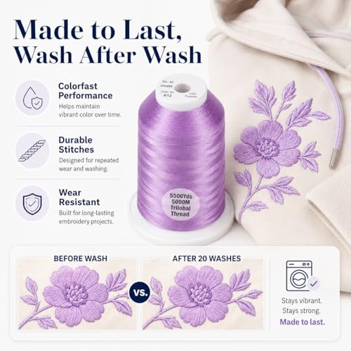 Simthread 5500Yds/5000M 40WT Polyester Embroidery Thread Lilac 612 - color: Lilac-612