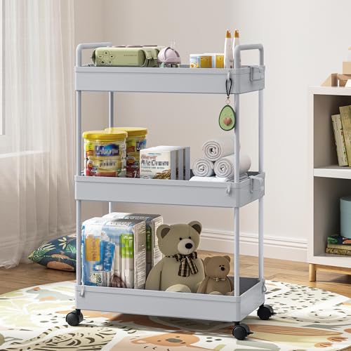 Ronlap 3 Tier Slim Rolling Storage Cart with Wheels Utility Organizer, Grey - color: Gray