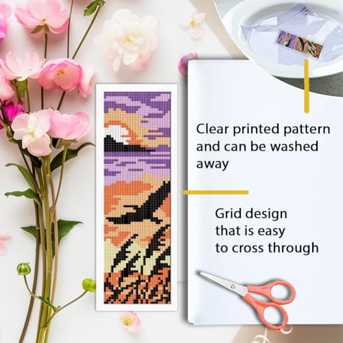 ORIGACH 6 Set Sunset Mountain Silhouette Cross Stitch Bookmark Kit - style: Sunset Landscape