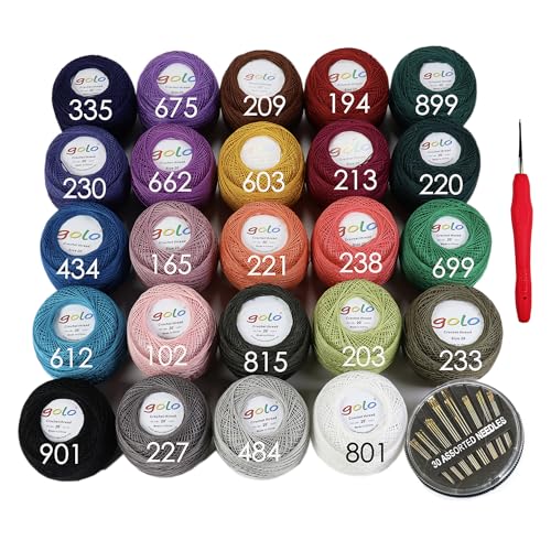 golo 24 Skeins Crochet Thread Size 20 10g x 24 Embroidery Thread Crochet Yarn for Hand Knitting 20-24-1 - color: 00-8-24-1