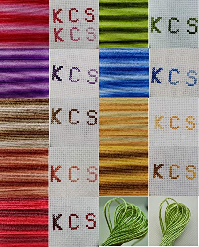 KCS 9 skeins 6-Strand Cross Stitch Variegated Cotton Embroidery Floss + 1 Skein Pearl Shiny Metallic Thread (B)