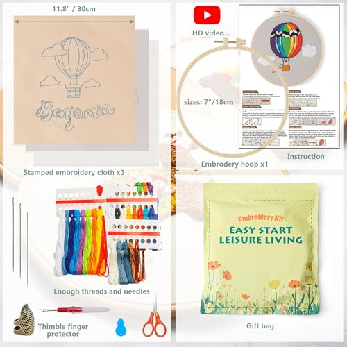LX LERMX Embroidery Kits for Beginners, Adult Starter Cross Stitch Kit Needlepoint Complete DIY Kit with Unique Patterns, Hoop, Colorful Threads, Tools, Step by Step Instructions & Video Tutorial - color: Pattern 7 - 3PCS