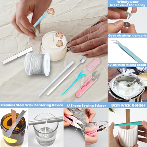155PCS Adjustable Candle Hole Drill Needle with Candle Wick Roll 200 Ft,Candle Making Kits to Insert Wick in Silicone Molds,Mold Hook & Eye Punch Needle,Big Hole Long Needle,Stickers,Center Holder - color: 155PCS