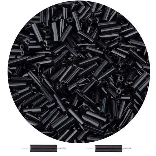 3000PC Black Glass Bugle Beads 6MM Black Tube Beads - color: black