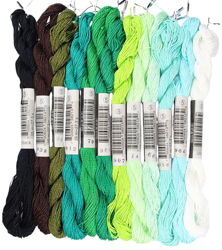 KCS 328 Yards(300 Meters) Mercerized Pearl Cotton Crochet Needlepoint Thread,Size 5, 12 skeins,Mixed Color 02 - color: 12color02, size: 12 skeins