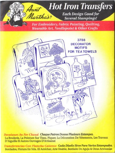 Aunt Martha's Hot Iron Embroidery Transfer 3788 Days of the Week Decorator Motifs for Tea Towels