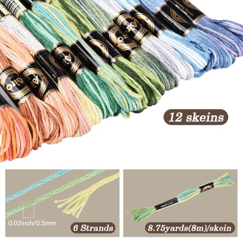 12 Skeins 105 Yards Cross Stitch Floss Variegated Friendship Bracelet String 6 Ply Polyester Colorful Gradient Embroidery Thread for Sewing Making Needlecraft Knitting Clothes Stitching DIY - color: Gradient Color