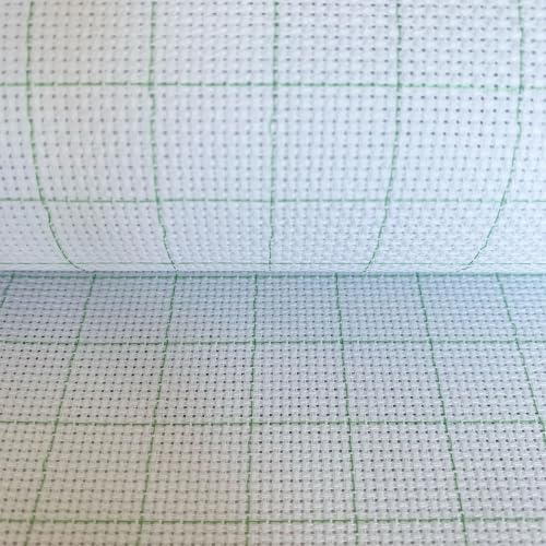 14CT Easy Count Thread Grid Aida Cloth Embroidery Cross Stitch Fabric, Green Grid, 59" W x 20" L - size: W59" x L20"