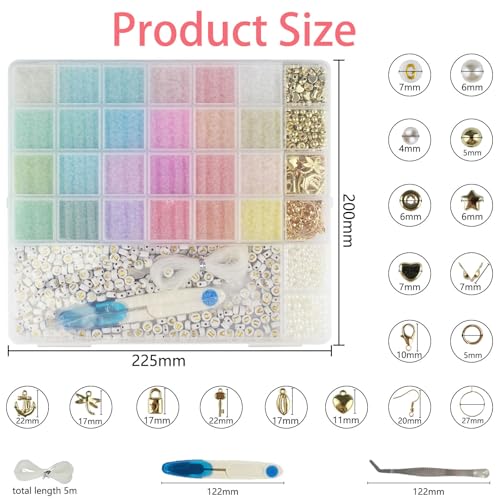 ALIRICH 3mm Glass Seed Beads for DIY Bracelets Necklaces Earrings Jewelry Making with 24 Colors Small Craft Beads, Metal Findings, Alphabet Letter Beads Crafts Bead Kit Gifts for Women