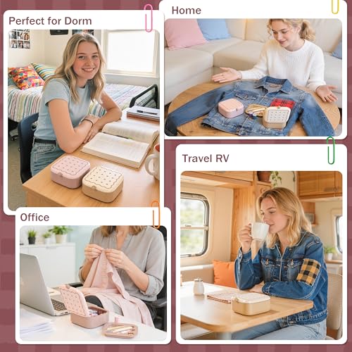 LOTOFUN Small Sewing Kit Box: Cute Portable 2-Layer Organizer Magnetic Needle and Thread Kits Holder Basic Case - Home Clothes Repair for Beginners (Pink) - color: Pink