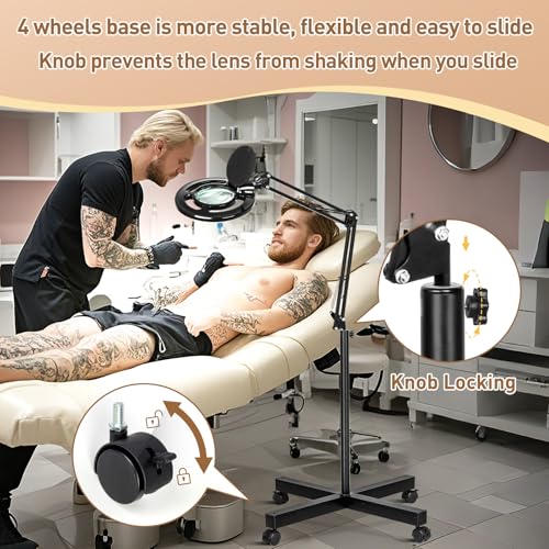 HITTI 2200 Lumens 12X Magnifier Esthetician Light, 4 Wheel Rolling Base - color: Black
