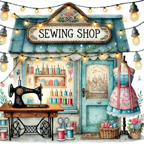 Dugsmgd Diamond Art Kits for Adults, Sewing Shop Diamond Painting 14x14In - color: Sewing Shop