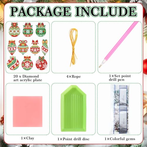 Realspring 20 Pcs Christmas Diamond Art Ornament 5d Ball Onion Finial Shape - style: Vintage