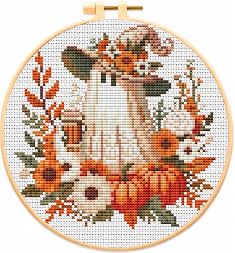 VIGEGU Ghost Stamped Cross Stitch Kits for Adults Beginners with Hoop Frame - color: Ghost Cross Stitch with Framed