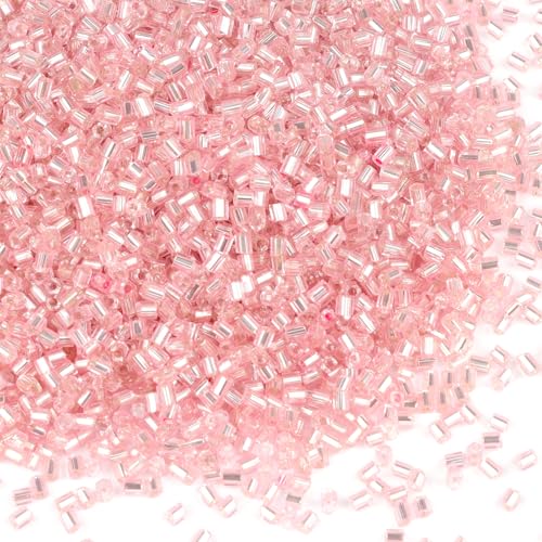 6000pcs Light Pink Bugle Beads Bulk, Embroidery Tube Short Beads for Jewelry Making, Bracelet,Necklaces Supplies,Craft DIY(3x2mm) - color: Light pink