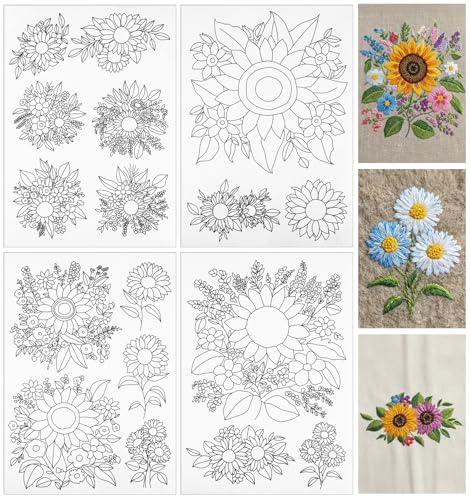17 PCS Water Soluble Embroidery Patterns, with Flowers for Beginners