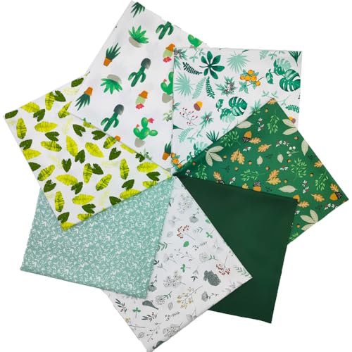 7 pcs/lot Fabric Bundles Top Cotton 19.69" x 19.69" (50cm x 50cm) Quilt, Pre-Cut Squares Sheets for Patchwork Sewing Quilting Crafting, Green Floral. - color: M-7