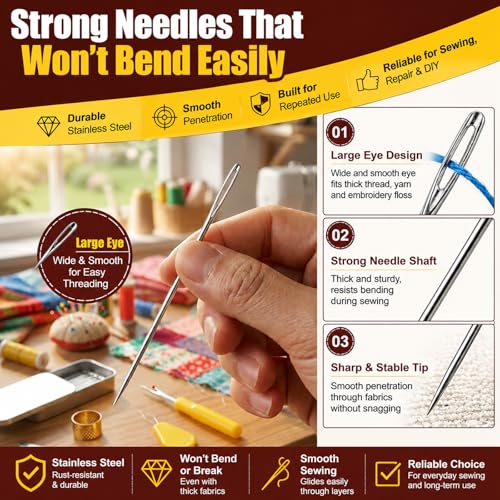 Hand Sewing Needles, 46 Pcs Large Eye Sewing Kit with 6 Sizes