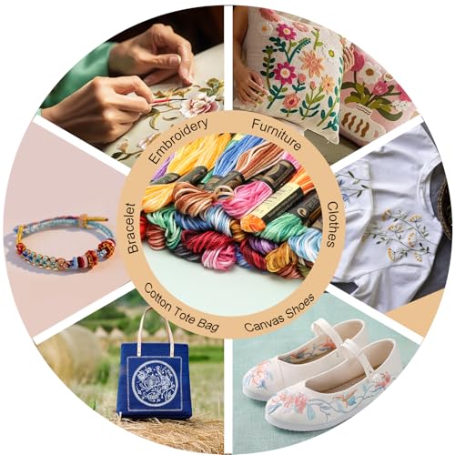 12 Skeins Embroidery Floss, Colorful Embroidery Floss 6 Strands Polyester Variegated Gradient Light Cross Stitch Thread for Sewing, Gradient Light Green - color: Gradient Light Green