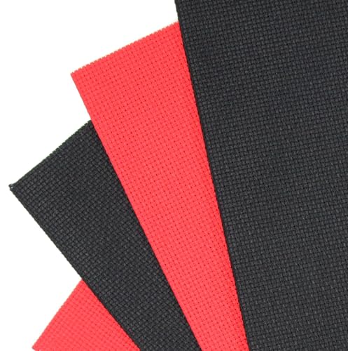 KCS 4/6 pc of 12" x 18" 30cmx45cm 16CT Counted Cotton Aida Cloth Cross Stitch Fabric (Red+Black, 4 pc) - color: Red+black, size: 4 pc