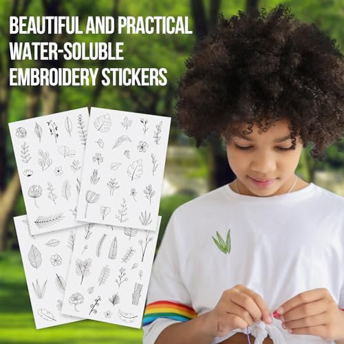 Magibeads 80 Patterns Leaf Plant Flower Water-Soluble Embroidery Patterns Stick and Stitch Spring Summer Floral Tear Away Embroidery Paper Wash Away for Hand Sewing Beginners Starts Adult - color: Leaf