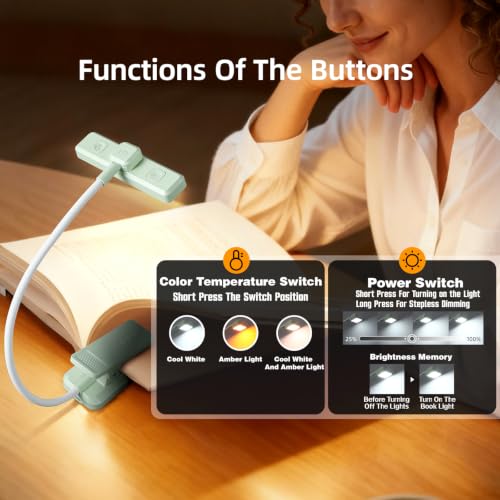 VAVOFO 24 LEDs Rotatable Book Light, Rechargeable Clip Reading Lamp - color: Avocado Green