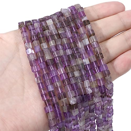 BEADIA Natural Amethyst Square Stone Beads 4x4mm 85pcs Cube Loose Semi Gemstone Beads for Jewelry Making Design - color: Amethyst