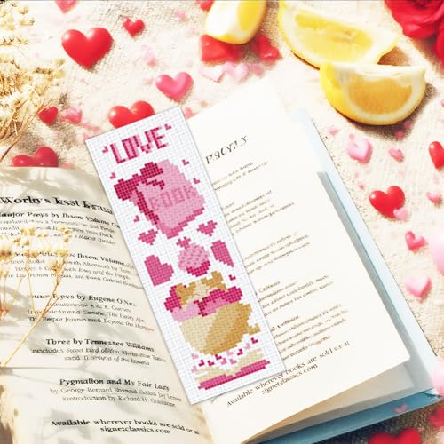 ORIGACH 6 Set Valentine's Day Pink Elements Cross Stitch Bookmark Kit - style: Pink Elements