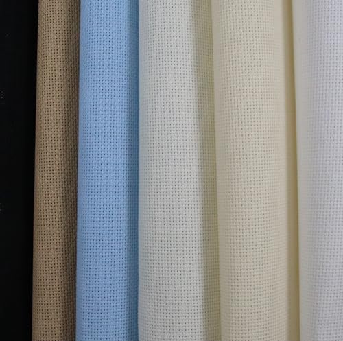 KCS 6 pc of 15" x 18" (38cmx45cm) Counted Cotton Aida Cloth Cross Stitch Fabric Rolled Box (18CT-A) - color: 18ct-a