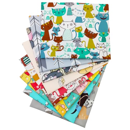8 pcs/lot Fat Quarter Fabric Bundles 100% Cotton 19.69'' x 19.69'' (50 x 50cm) Cotton Fabric Pre-Cut Squares Sheets for Patchwork Sewing Quilting Crafting, Dog Cat Pattern. - color: M-2